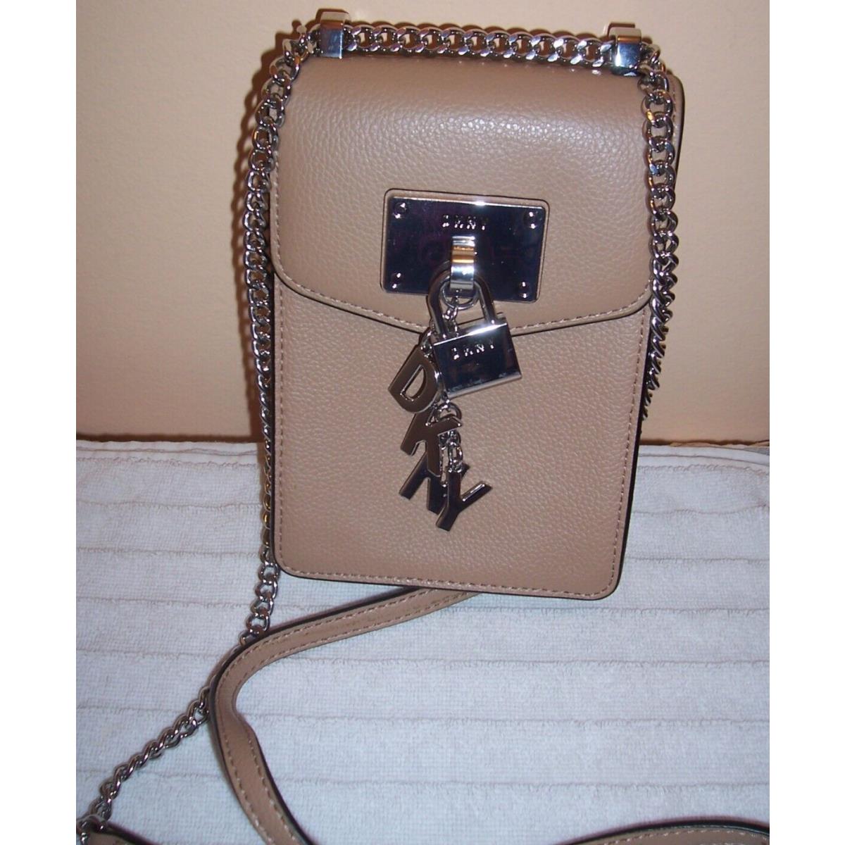 Tan Dkny Pebbled Leather Elissa N/s Phone Crossbody Bag w/ Charms