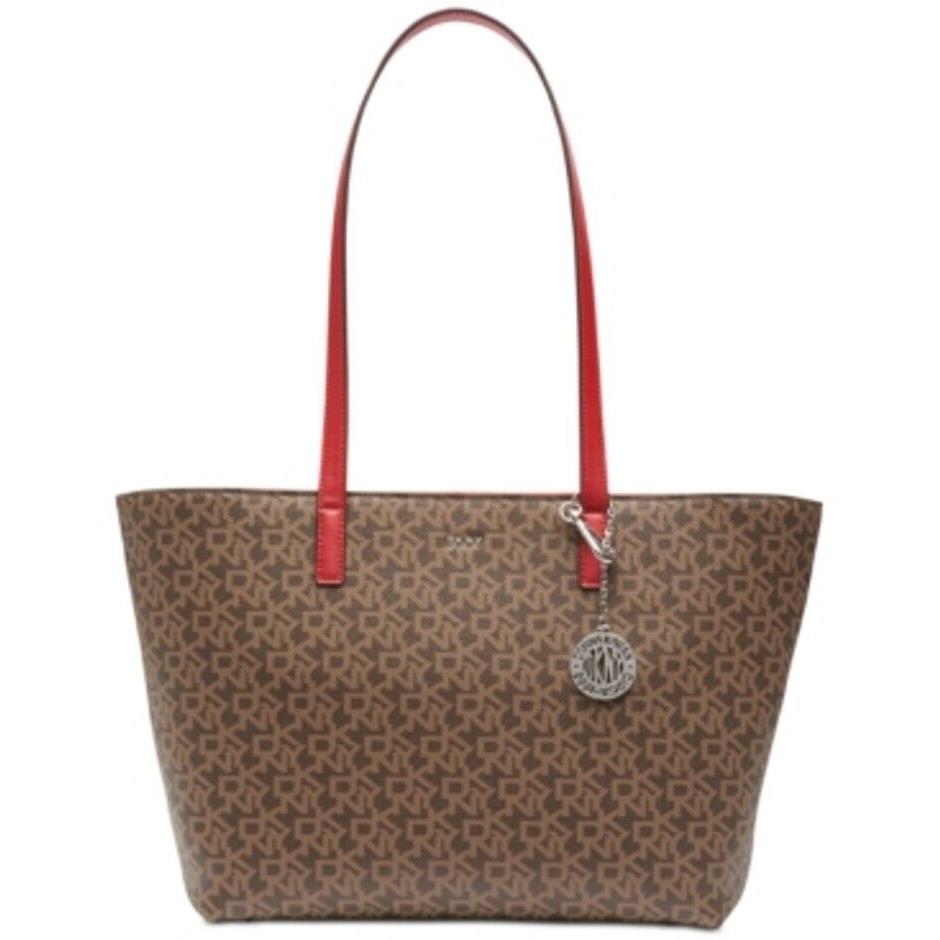 Dkny Bryant Signature Tote Logo Mocha Rouge Gold