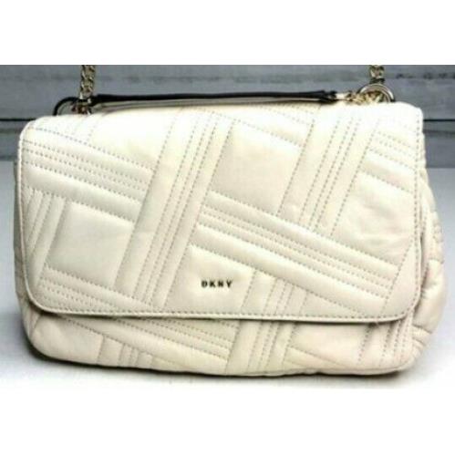 Dkny Allen Large Leather Crossbody Chain Strap Quilted Cream Shoulder Bag