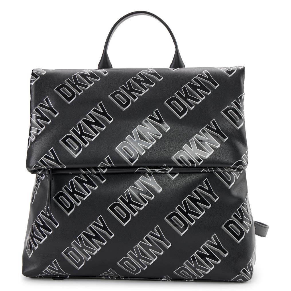 Dkny Tilly Women`s Logo Foldover Backpack - Black White