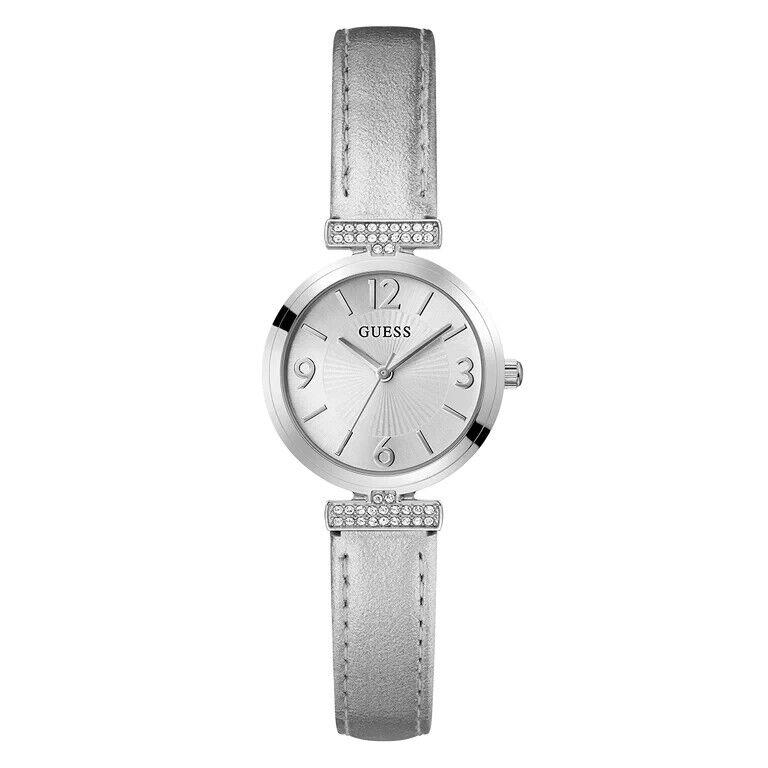 Guess Ladies Silver Tone Leather Analog Watch - GW0614L1