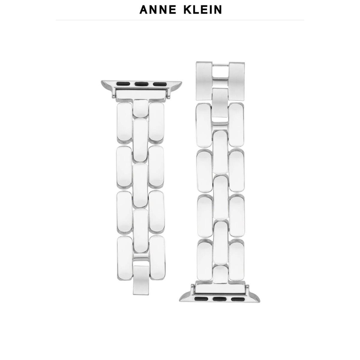 Anne Klein Enameled Band For Apple Watch 42/44/45 Ultra White and Silver