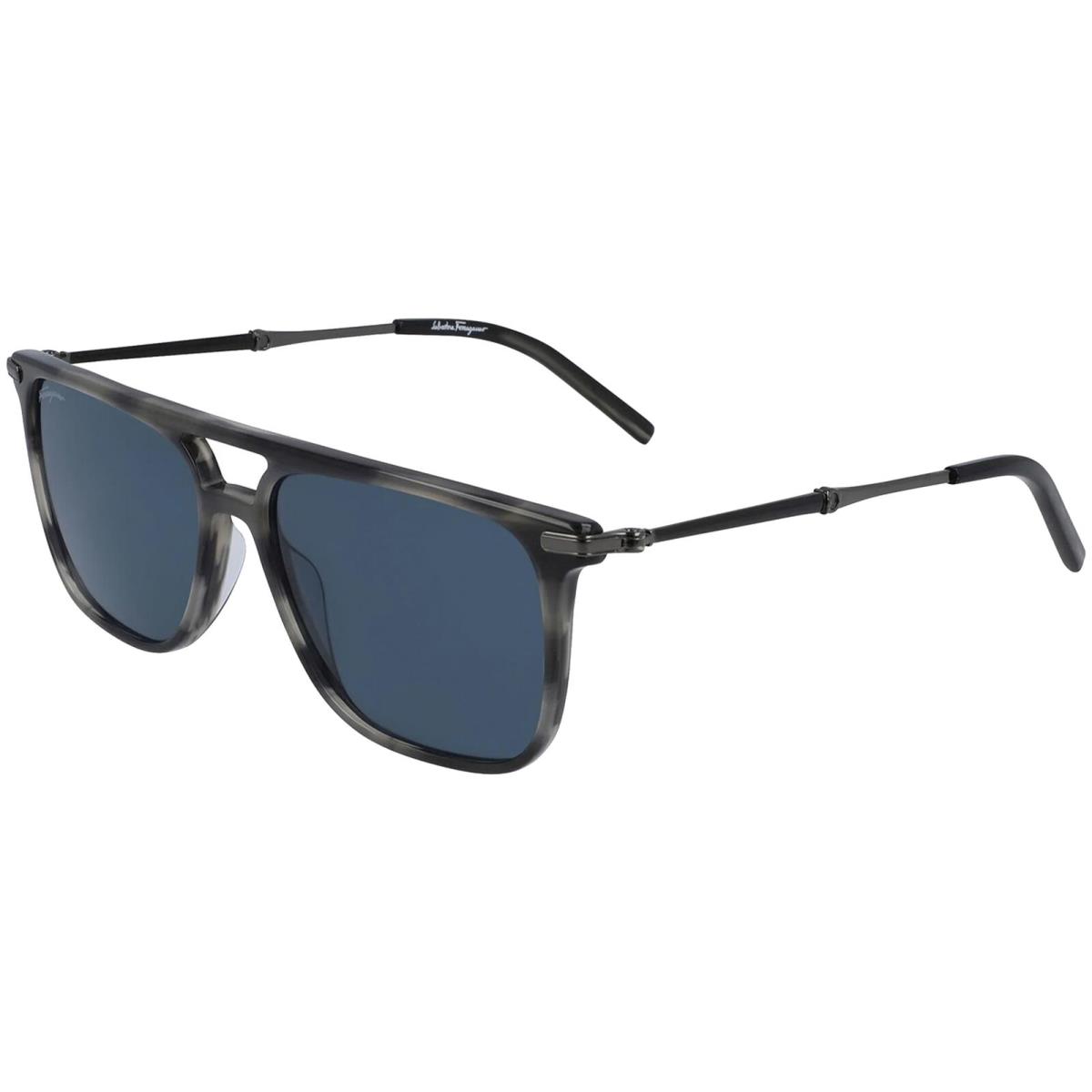 Salvatore Ferragamo Men`s Flat-top Navigator Sunglasses - SF966S - Italy Grey Havana/Blue (003)