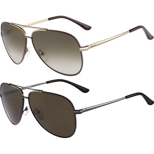 Salvatore Ferragamo Classic Two-tone Aviator Sunglasses - SF131S - Italy Shiny Brown/Dark Enamel (211)