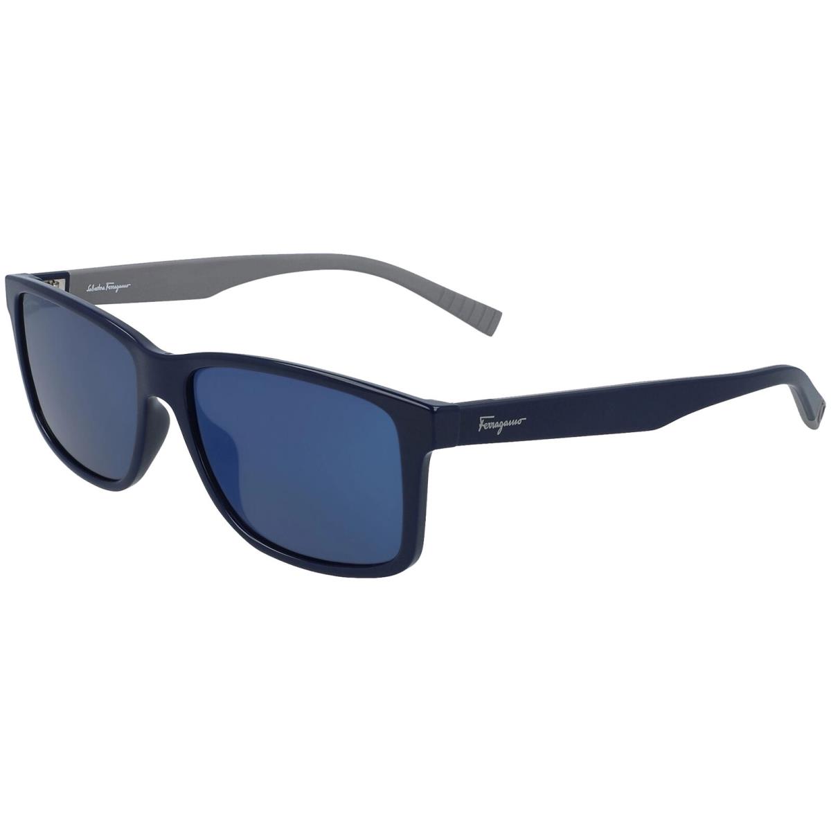 Salvatore Ferragamo Men`s Soft Rectangle Sunglasses SF938S - Italy Blue-Grey/Blue Flash (435)