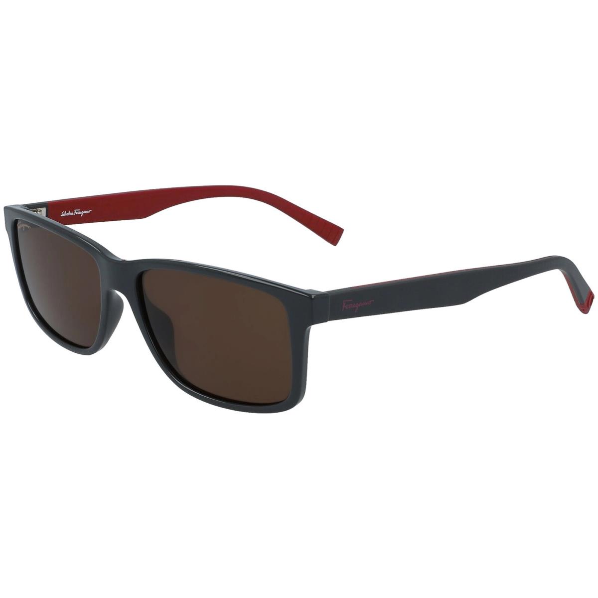 Salvatore Ferragamo Men`s Soft Rectangle Sunglasses SF938S - Italy Dark Gray-Red/Brown (023)