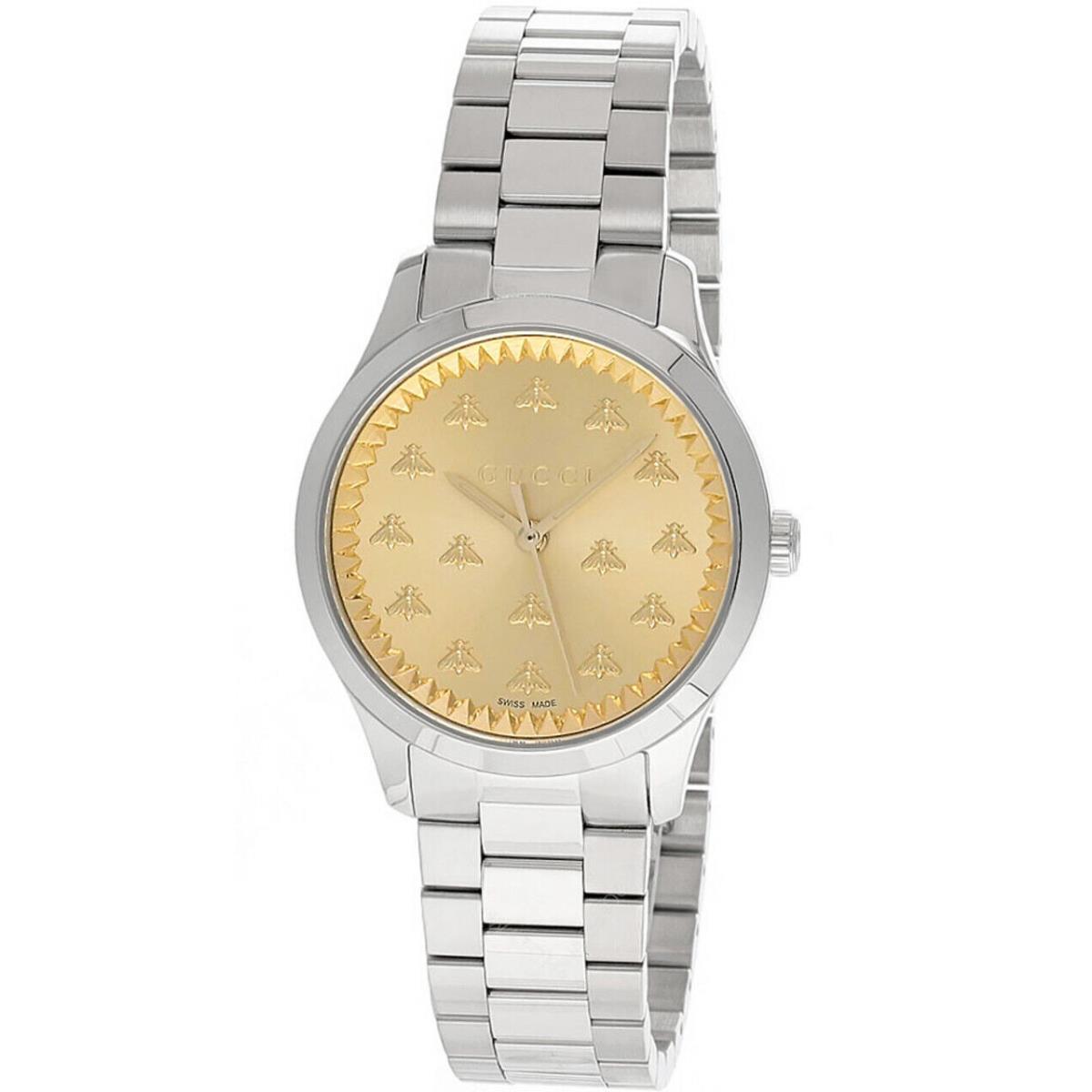 Gucci G-timeless 32MM Quartz Gold Dial SS Women`s Watch YA1265035