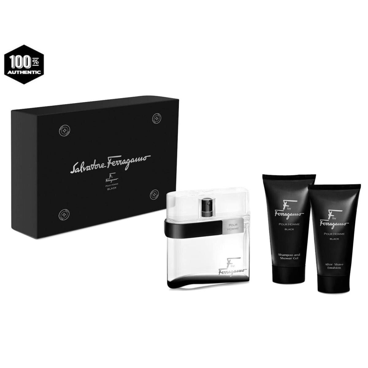 Salvatore Ferragamo F Black Pour Homme Gift Set-3.4oz Edt Sp+s/gel+after Shave