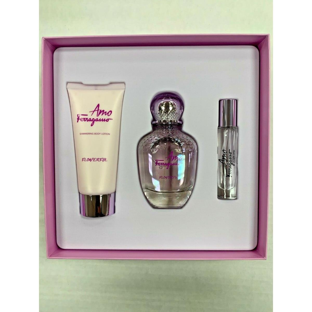 Amo Flowerful by Salvatore Ferragamo 3.4 OZ Eau DE Toilette Spray For Women Set