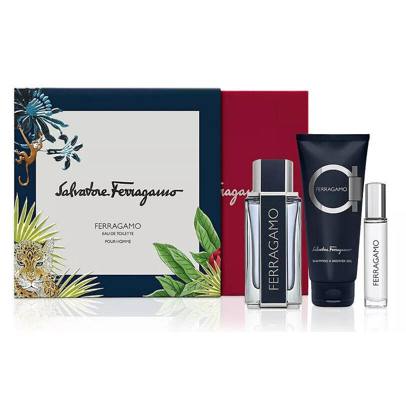 Ferragamo By Salvatore Ferragamo Men 3Pcs Set 3.4 oz 0.33 oz Edt Spray SG