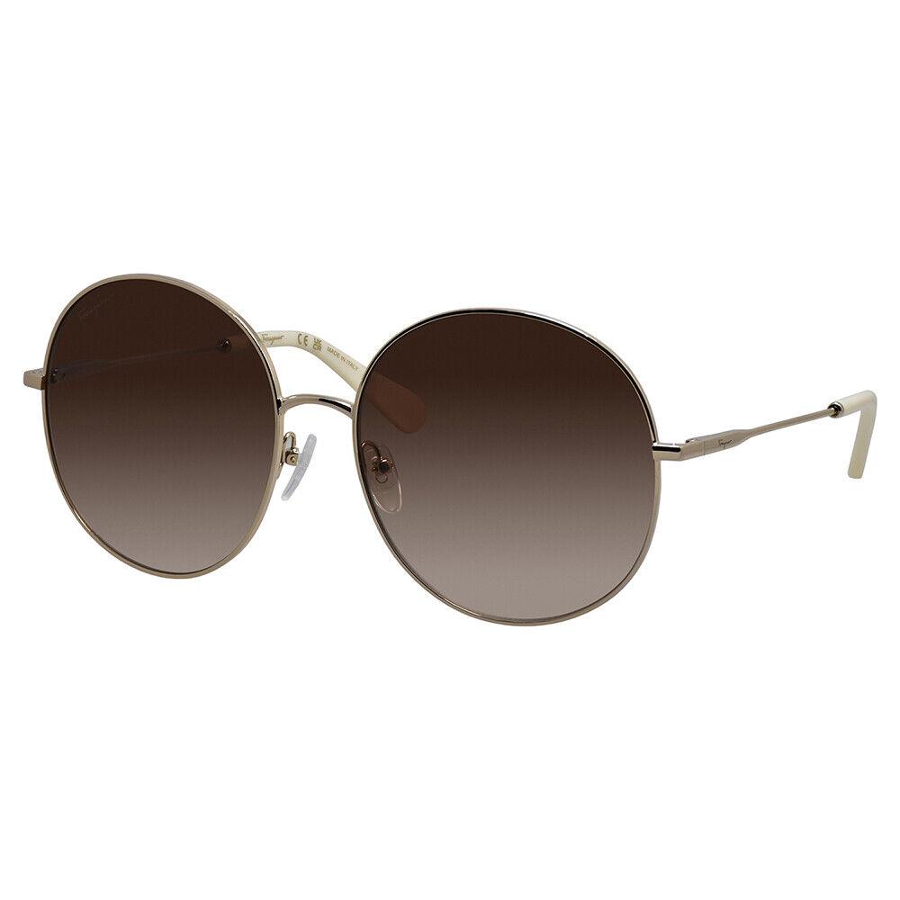 Salvatore Ferragamo SF 299S 703 Gold Metal Round Sunglasses Brown Gradient Lens