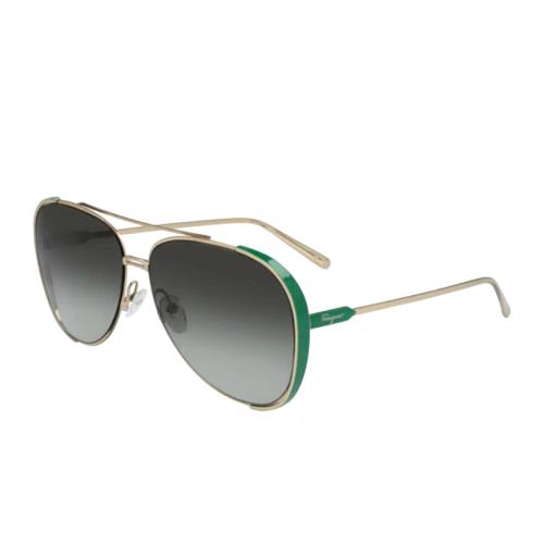 Salvatore Ferragamo SF205S 726 Shiny Gold/green Aviator Sunglasses 62-14-145