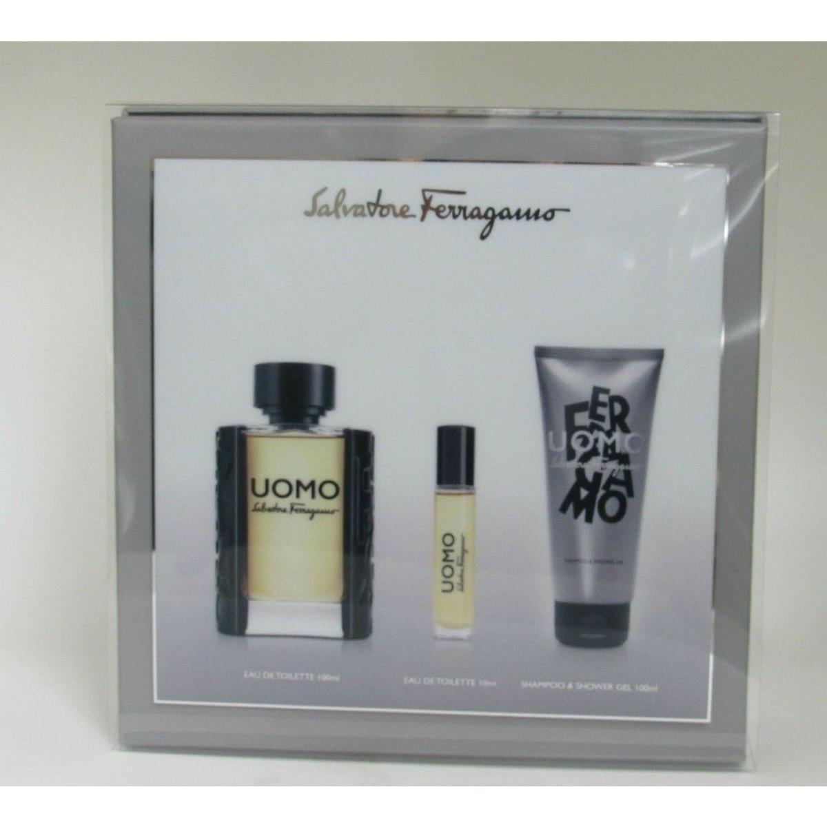 Salvatore Ferragamo Uomo 3 PC Gift Set For Men 3.4 0.34 OZ Edp+ 3.4 Shower Gel