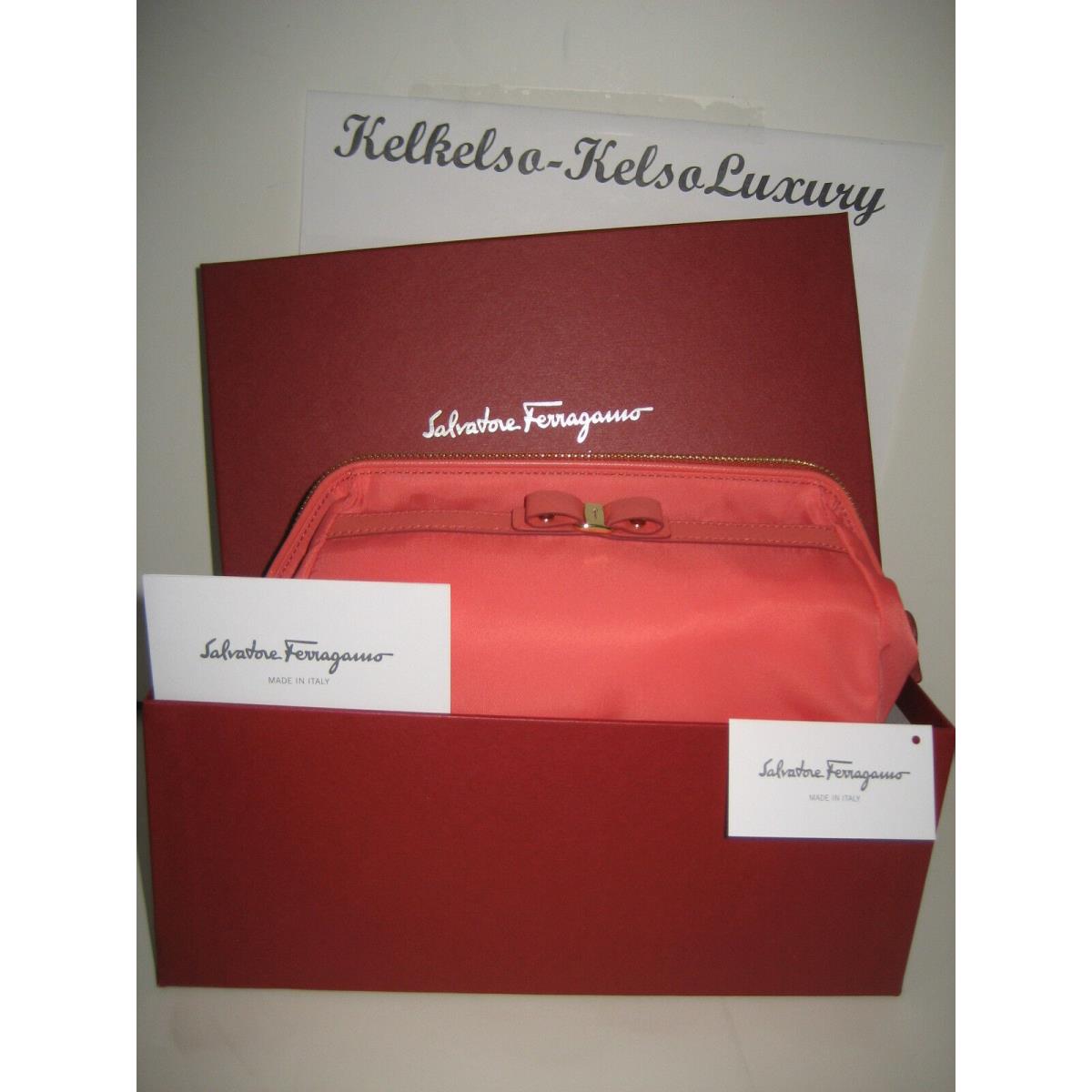 Salvatore Ferragamo Vera Bow Rose Toiletry Makeup Bag Cosmetic Case Box