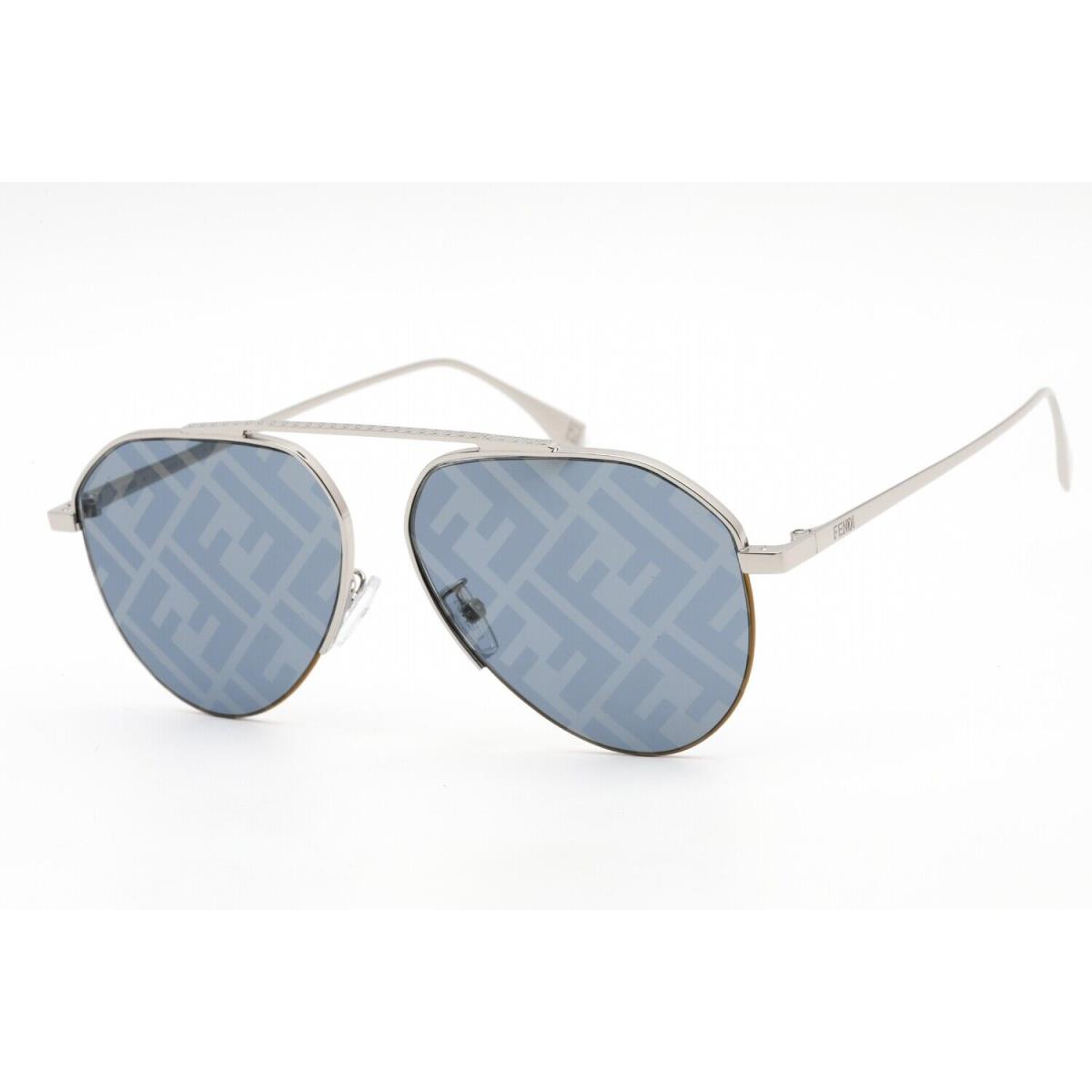 Fendi FE40061U 16X Sunglasses Shiny Palladium Frame Blue Mirror Lenses 57mm