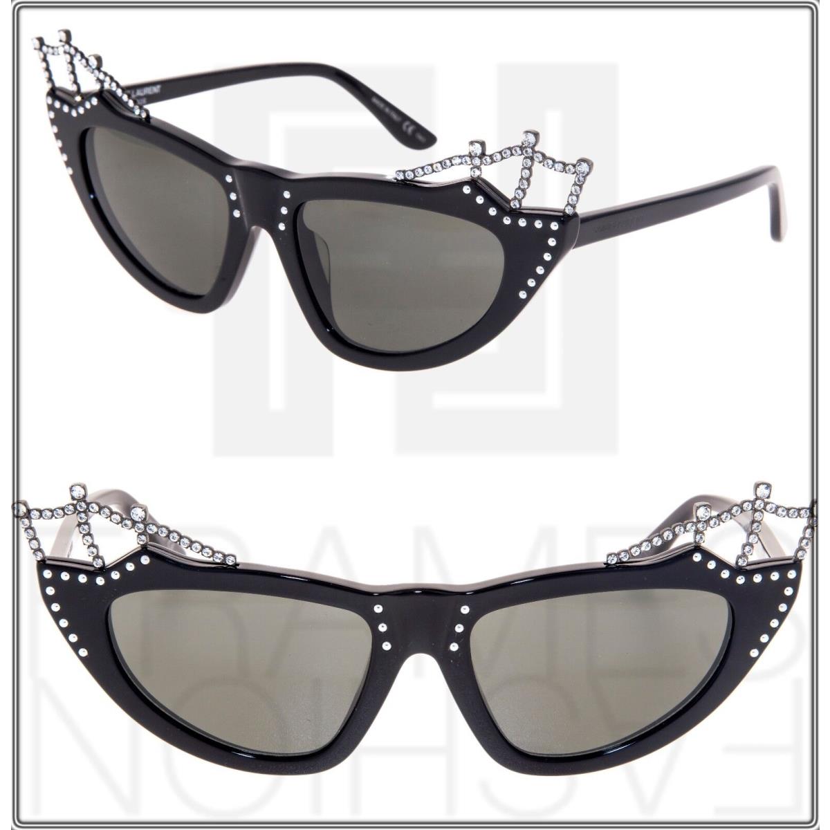 Saint Laurent Tiara SL122F Bat Stud Crystal Cat Eye Black SL 122 Sunglasses