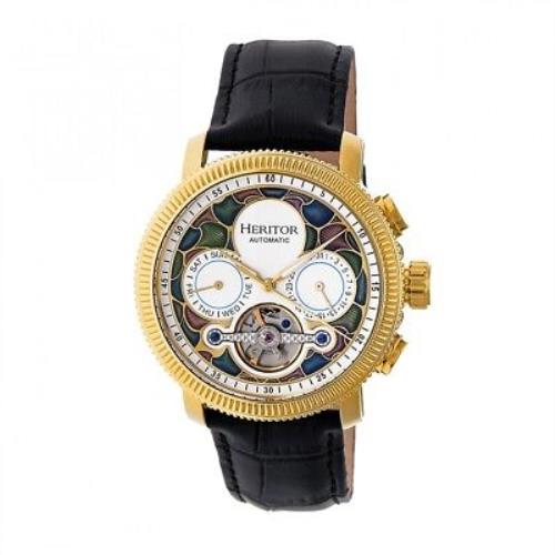 Heritor Automatic Aura Men`s Semi-skeleton Leather Gold Watch - White HR3505