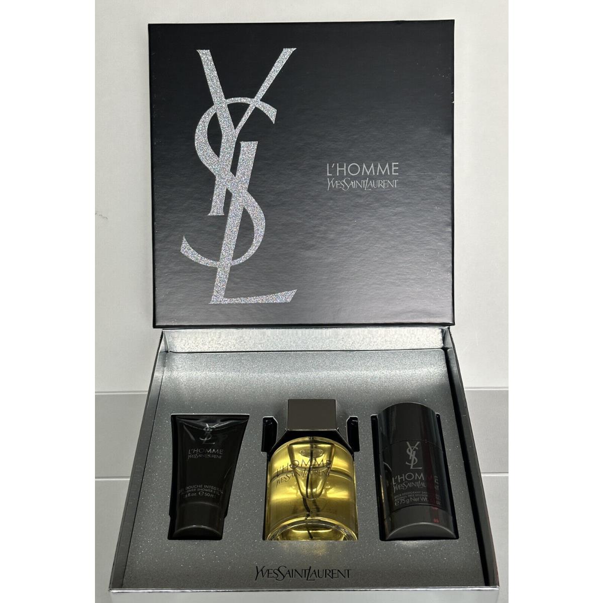 Yves Saint Laurent L`homme 3.3oz Edt Spray+2.6oz Deodorant+1.6oz S/gel Rare