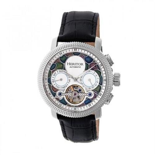 Heritor Automatic Aura Men`s Semi-skeleton Leather Silver Watch - White HR3504
