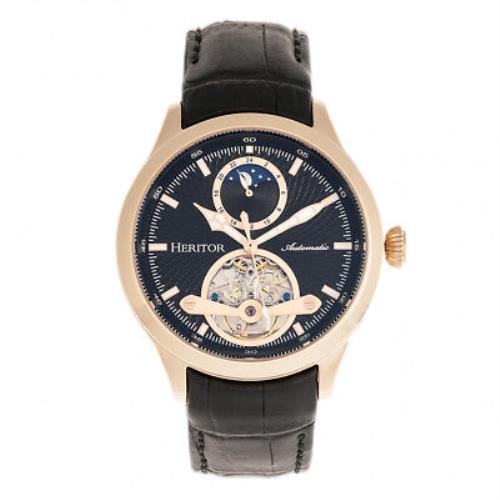 Heritor Gregory Automatic Rose Gold Semi Skeleton Dial Men`s Watch HR8105