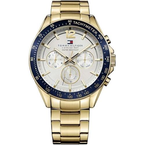 Tommy Hilfiger Luke Gold Stainless Steel Multifunction Sports Mens Watch 1791121 - Dial: Blue, Band: Brown, Bezel: Rose Gold