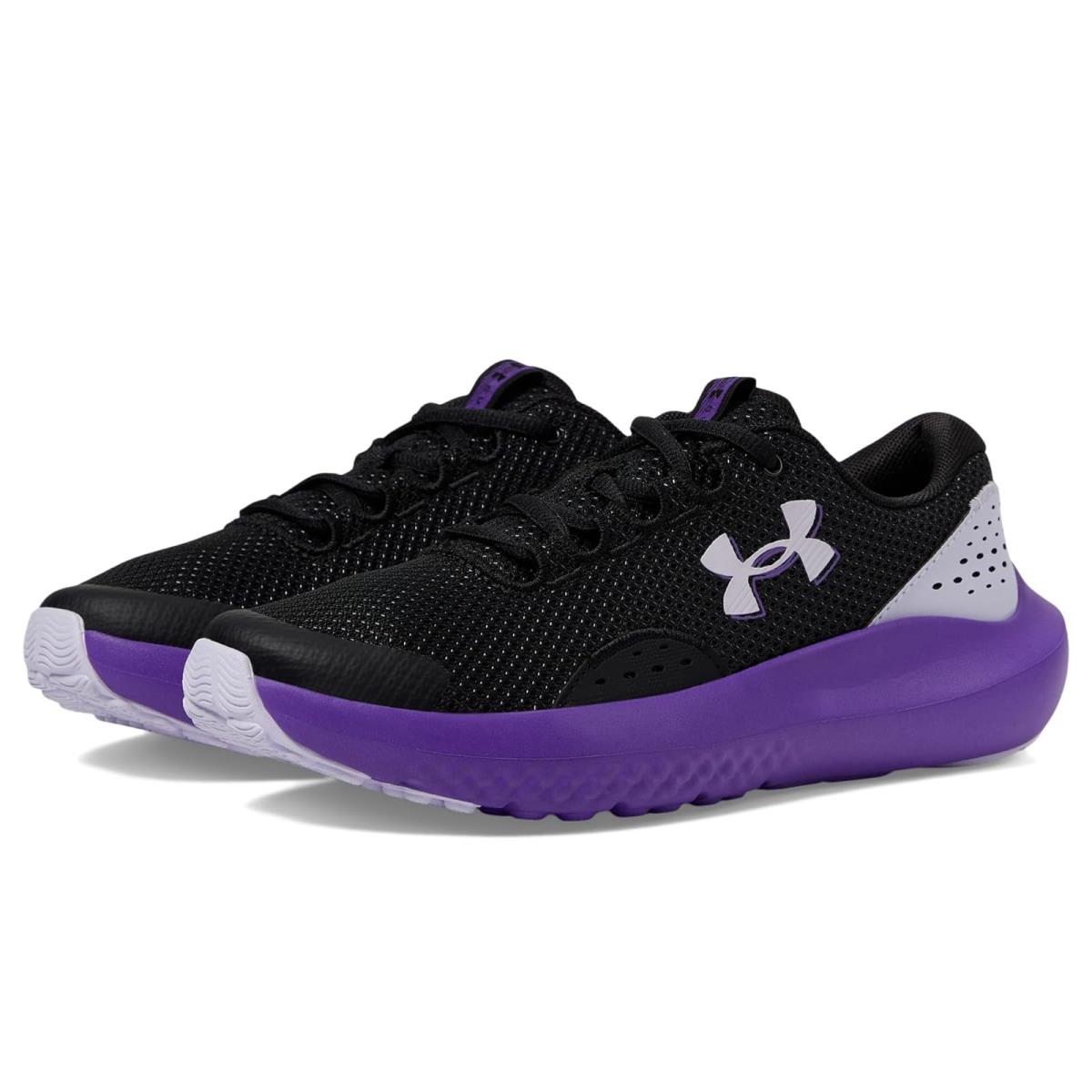 Girl`s Shoes Under Armour Kids Grade School Surge 4 Big Kid - Black/Lavish/Salt Purple