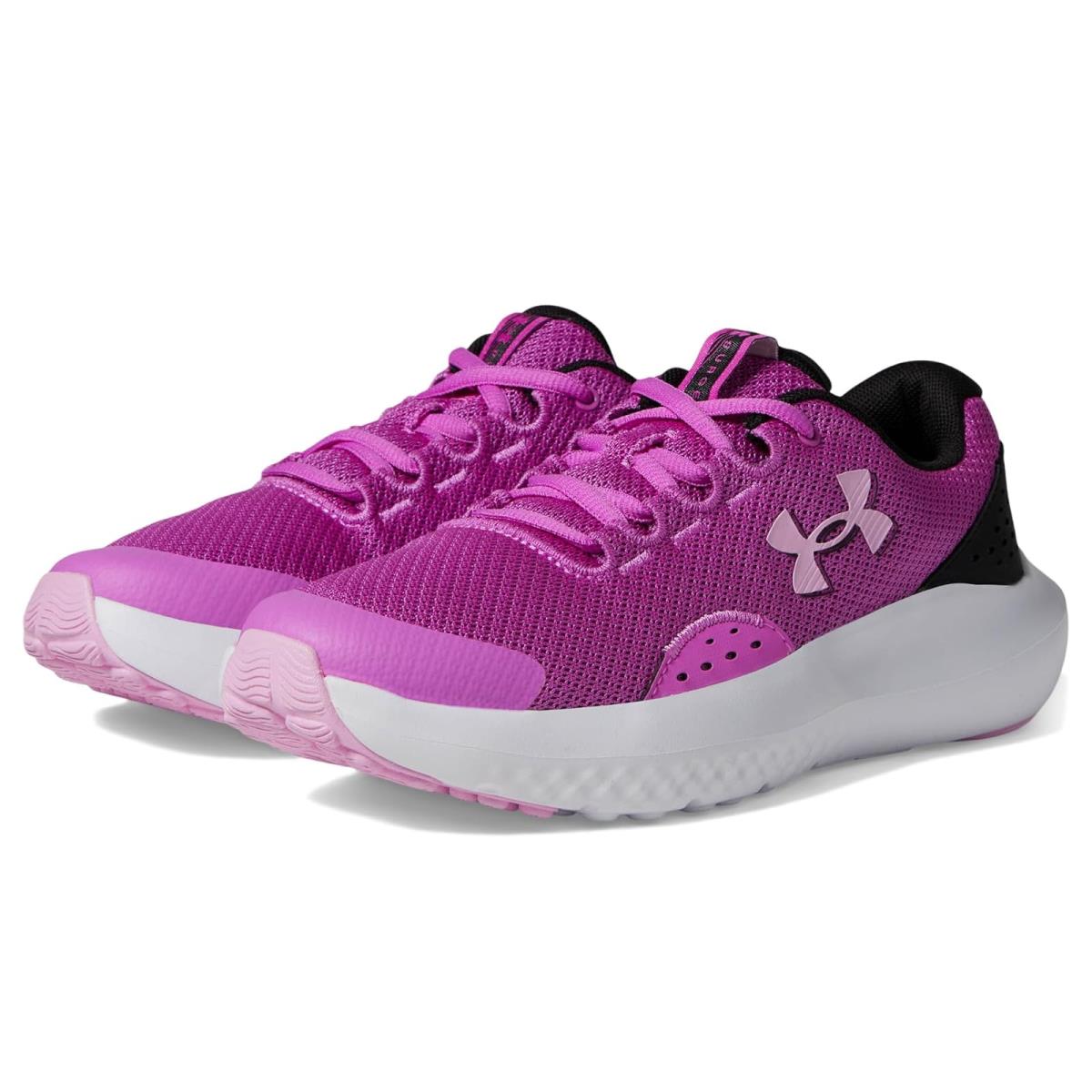 Girl`s Shoes Under Armour Kids Grade School Surge 4 Big Kid Vivid Magenta/Black/Stellar Pink