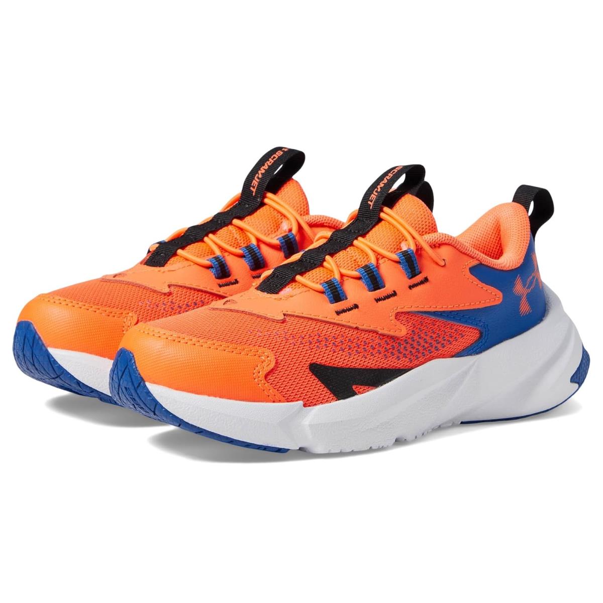 Girl`s Shoes Under Armour Kids Pre School Scramjet 6 Alternate Lace Little Kid Orange Blast/Tech Blue/Orange Blast