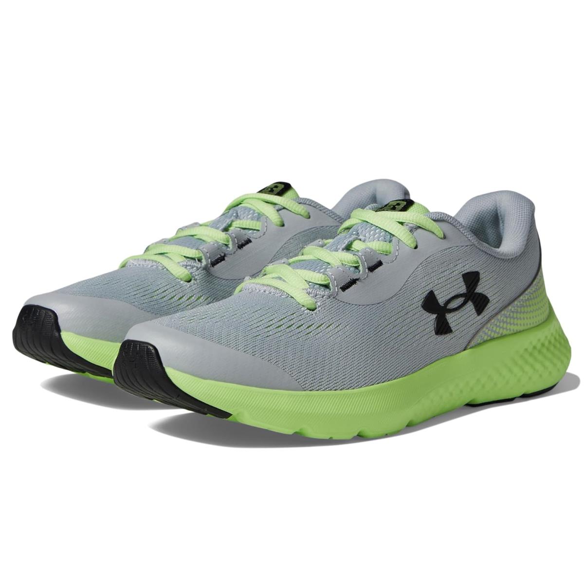 Boy`s Shoes Under Armour Kids Grade School Rogue 4 Big Kid Mod Gray/Morph Green/Black