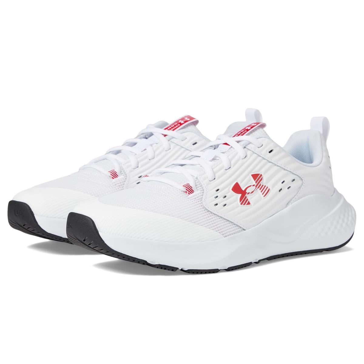 Man`s Sneakers Athletic Shoes Under Armour Charged Commit 4 Training Shoes White/Distant Gray/Red