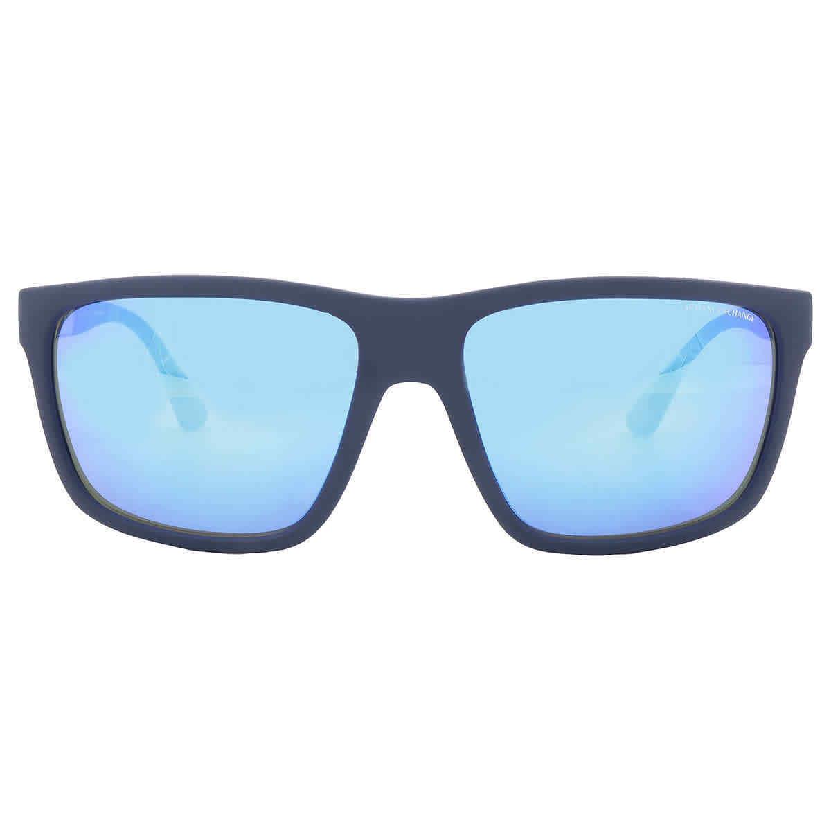 Armani Exchange Green Mirrored Light Blue Square Men`s Sunglasses AX4121S 818125