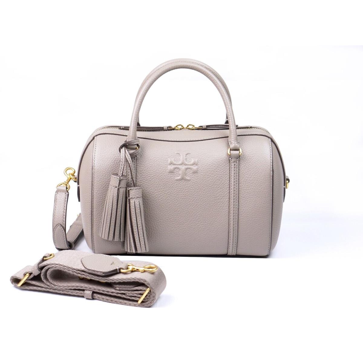 Tory Burch Thea Gray Leather Small Satchel Crossbody Shoulder Bag Purse 141955