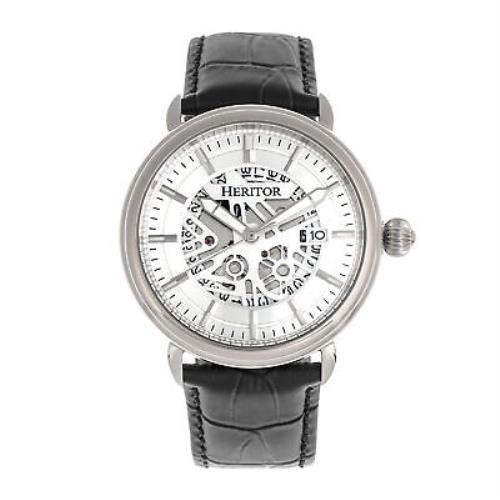 Heritor Mattias Automatic Black Leather Men`s Watch with Date Indicator HR8401