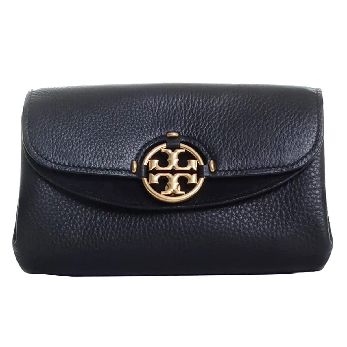 Tory Burch Womens Miller Leather Crossbody Shoulder Handbag Black Small