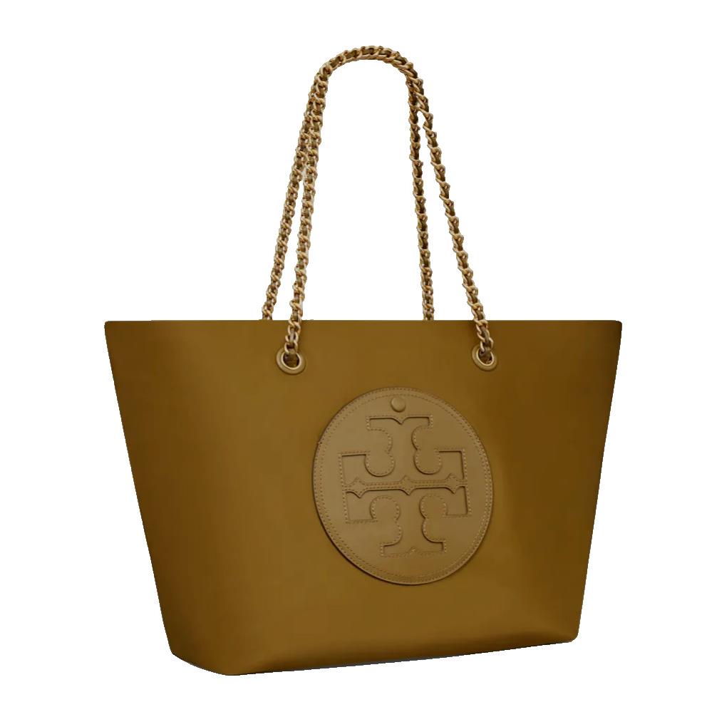 Tory Burch Ella Logo Chain Recycled Nylon Tote Shopper In Camel