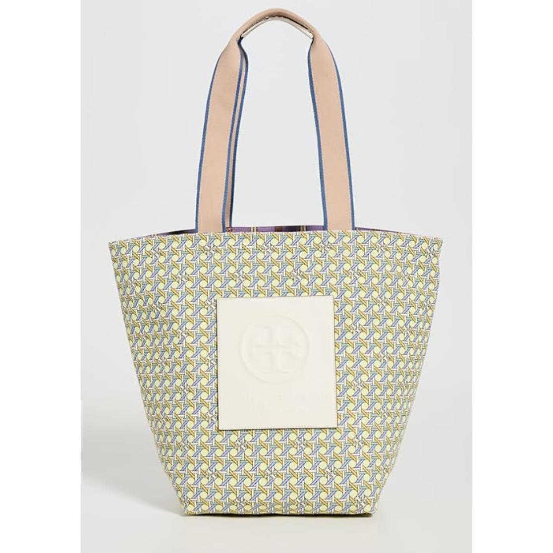 Tory Burch Gracie Reversible Canvas Logo Tote Bag In Violet Green Basketweave