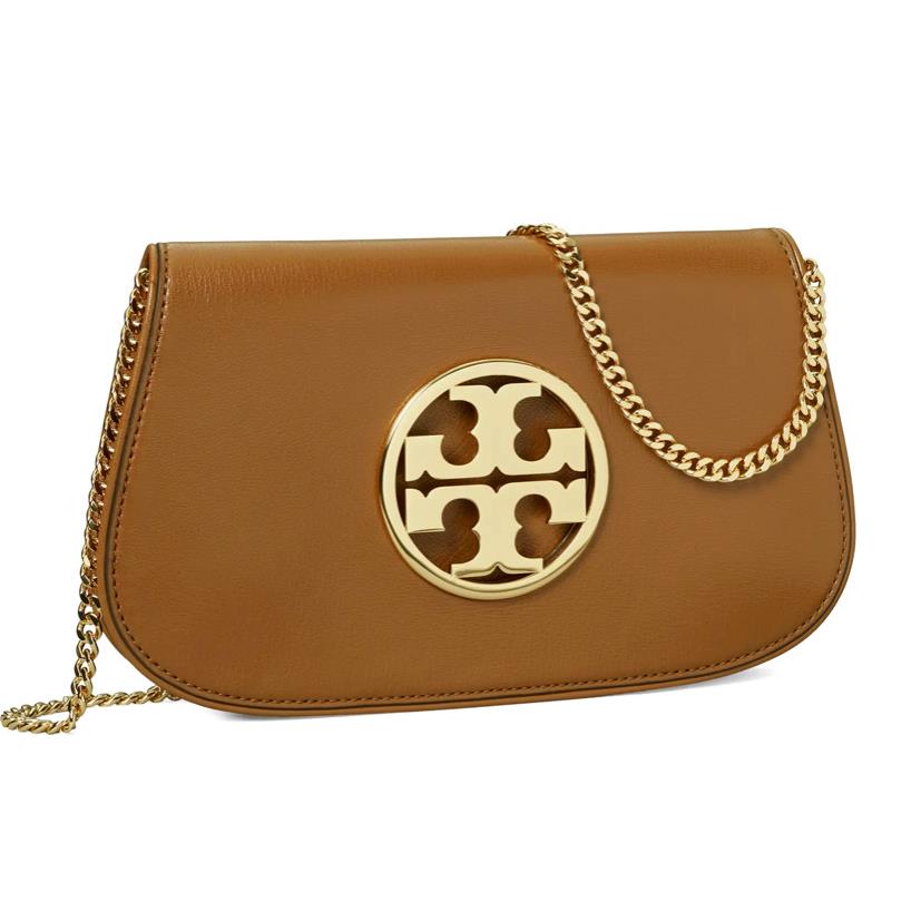 Tory Burch Reva Leather Chain Clutch Shoulder Bag-tiger s Eye