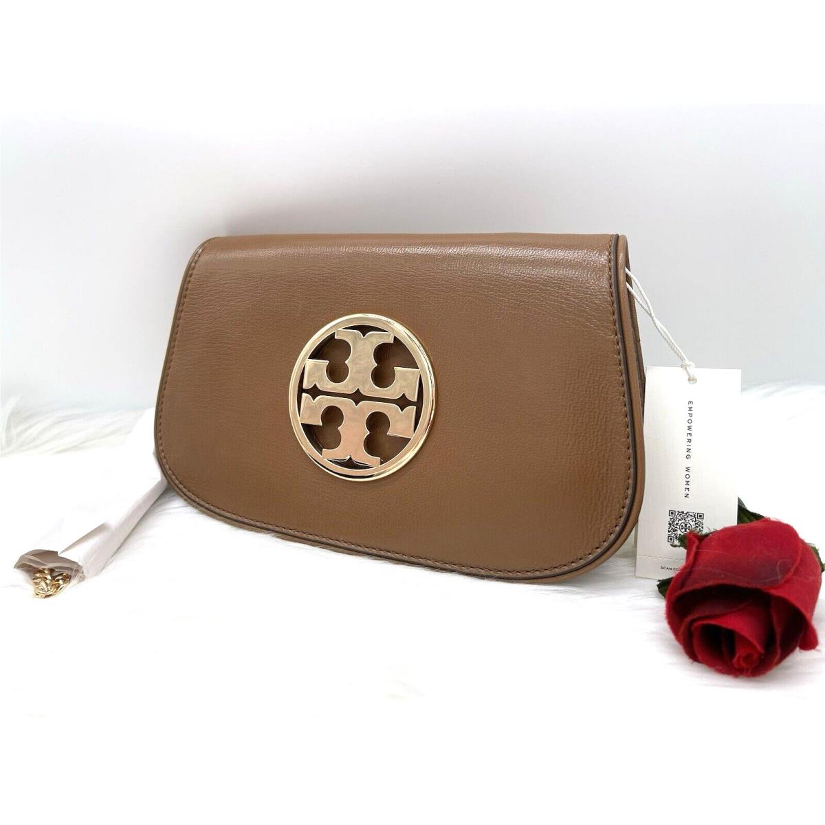 Tory Burch Reva Leather Chain Clutch Shoulder Bag-tiger s Eye