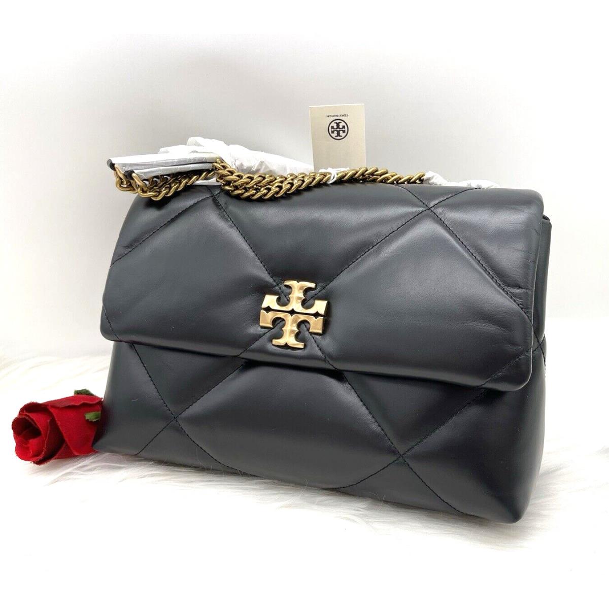 Tory Burch Large Kira Diamond Quilted Leather Blk Convertible Shoulder