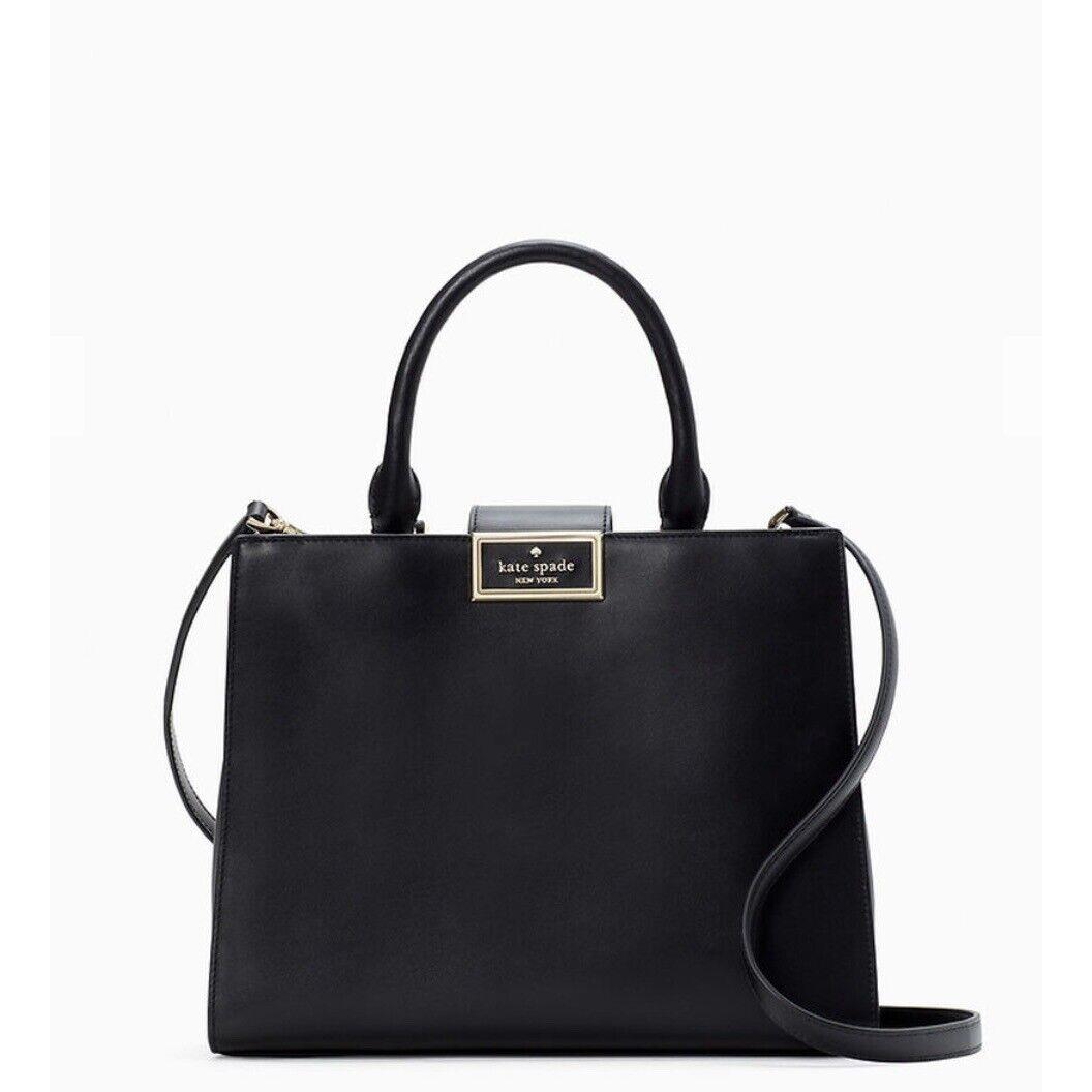 Kate Spade New York Reegan Medium Smooth Leather Satchel Crossbody in Black