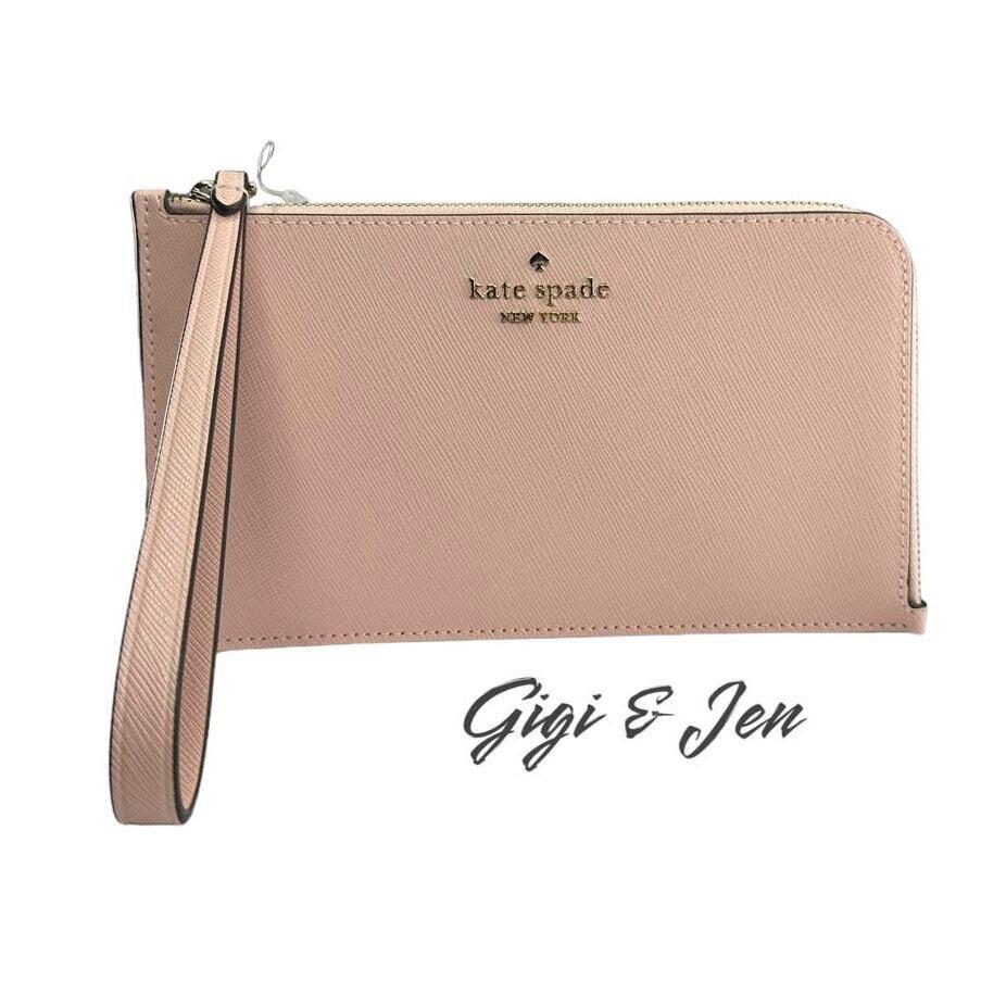 Kare Spade Lucy Medium L Zip Wristlet Saffiano Leather Conch Pink