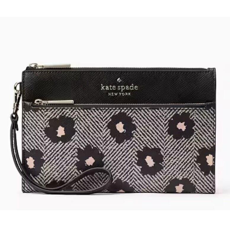 Kate Spade New York Staci Herringbone Flower Medium Wristlet Black Multi