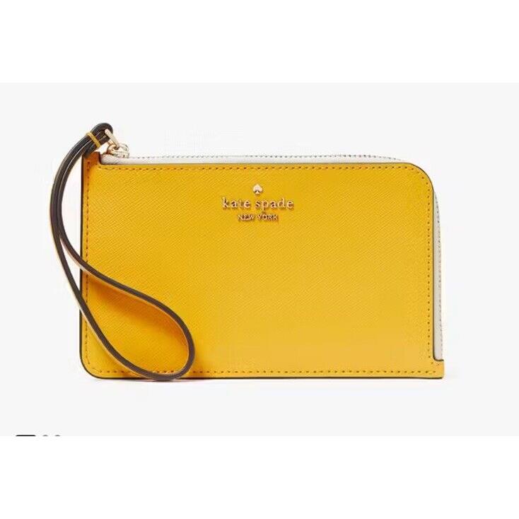 Kate Spade Lucy Bicolor Small L Zip Wristlet Daffodil Wallet KH769