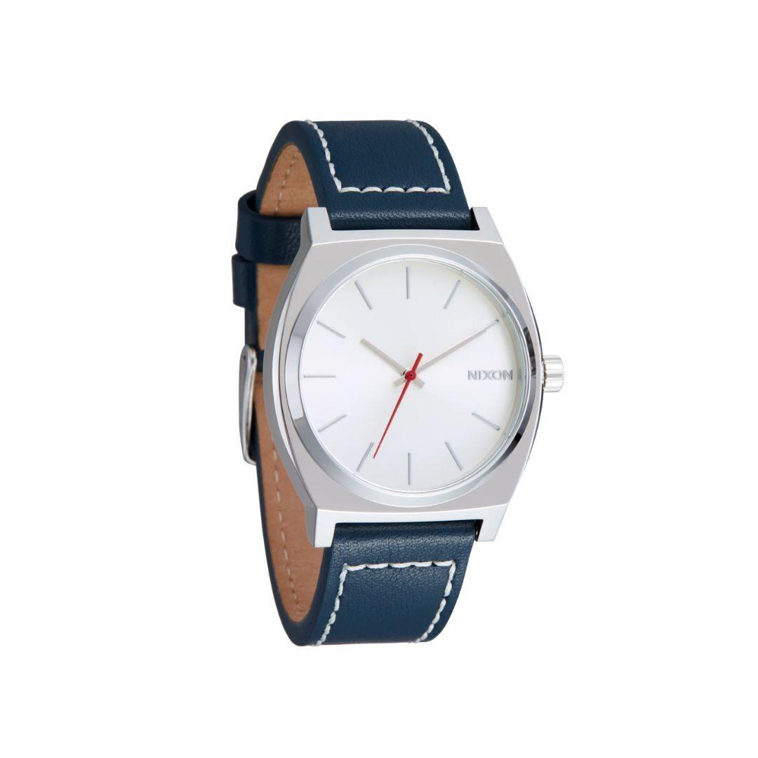 Nixon Time Teller Leather Watch Silver/clud/indigo Leather Analog Watch