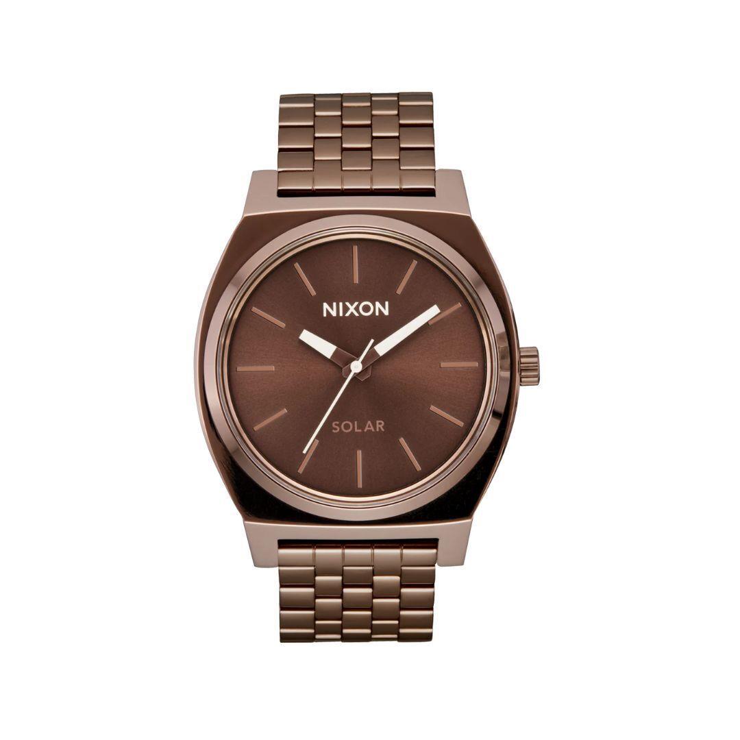 Nixon Time Teller Solar Watch Chocolate/cappuccino Stainless Steel Watch