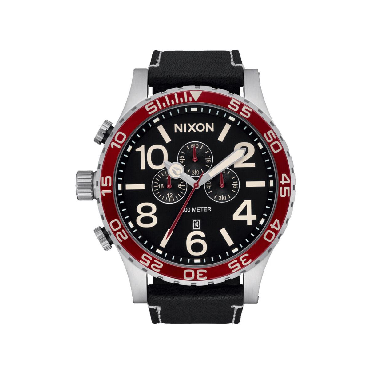 Nixon The 51-30 Chrono Leather Watch 5199-Silver-Black-Cranberry