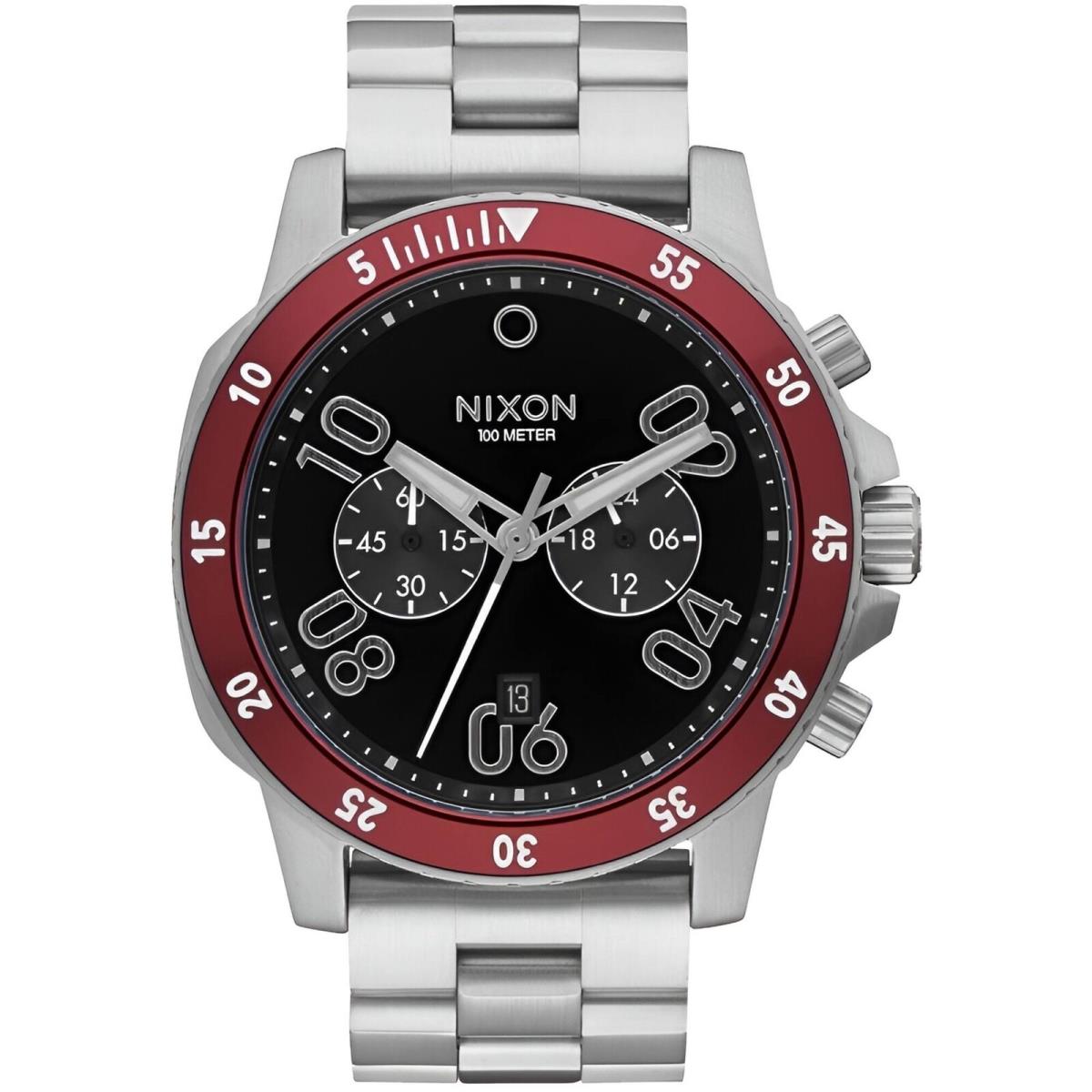 Nixon Men`s Watch Ranger Chrono Quartz Black Dial Silver Steel Bracelet A549-008