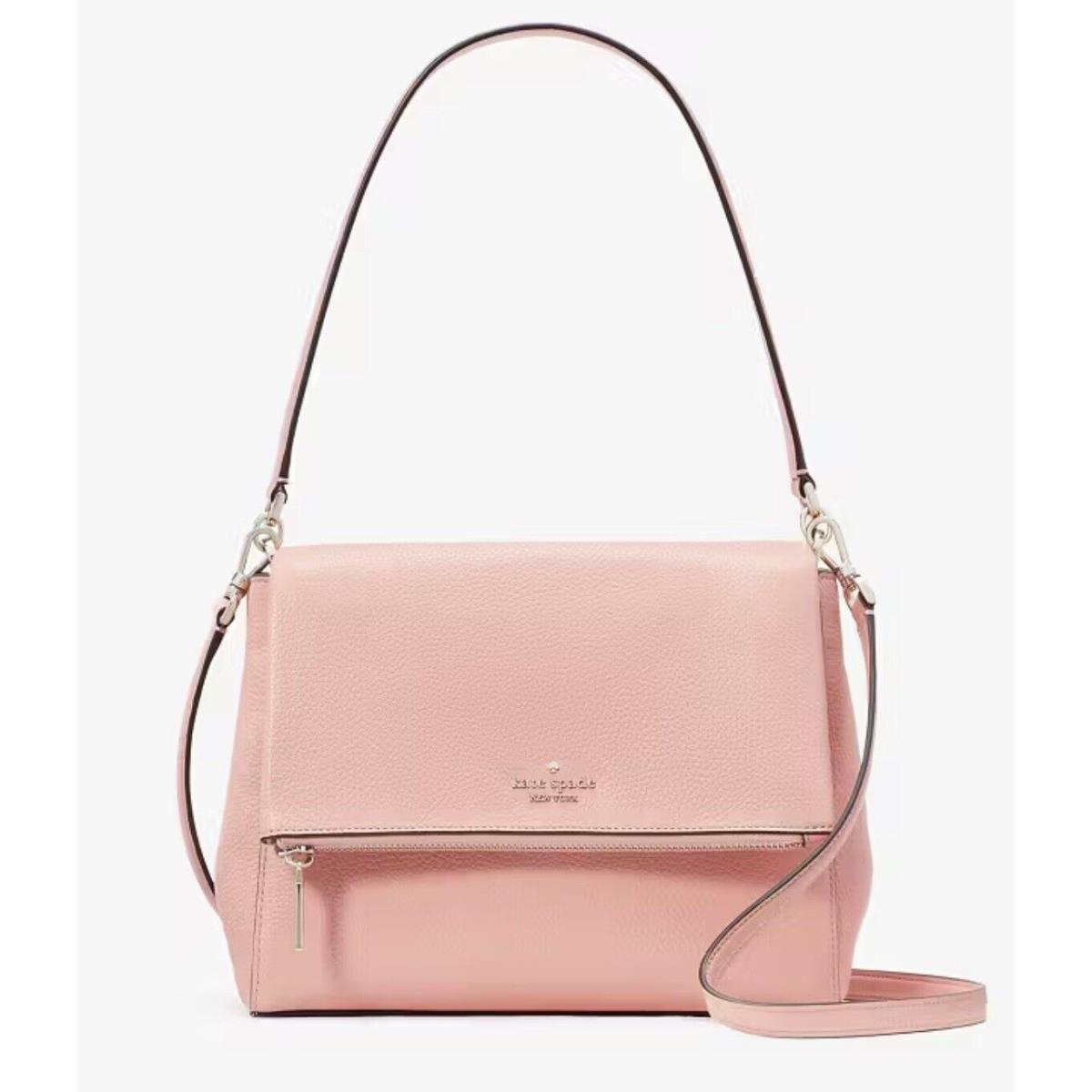 Kate Spade Leila Medium Flap Shoulder Bag Peachy Rose Leather Purse Crossbody