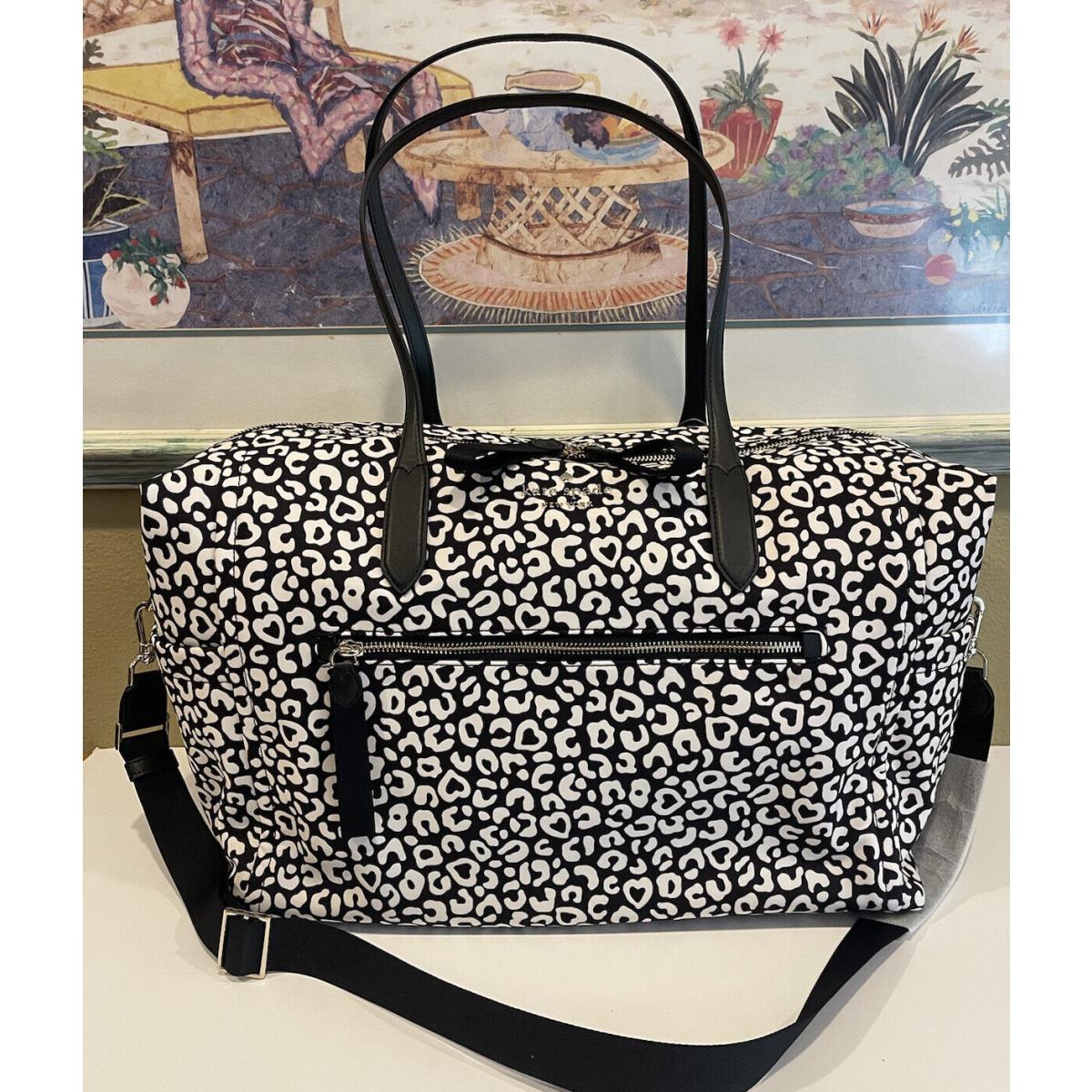 Kate Spade Chelsea Weekender Nylon Large Leopard Animal Print Tote Travel Bag