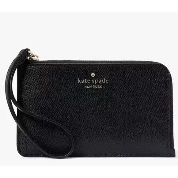 Kate Spade Lucy Small L Zip Wristlet Black Leather Wallet KH613